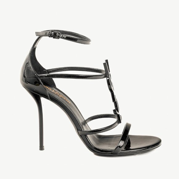 Saint Laurent Cassandra Sandal in Black Patent Leather - Picture 2 of 12